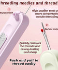 Close-up of 3 Pack 2 In 1 Needle Threader And Seam Ripper Tool Set Upgraded 2025 Plug In Design for threading and thread removal.