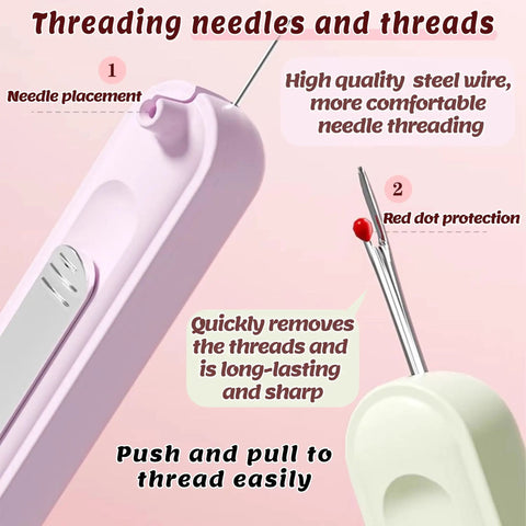 Close-up of 3 Pack 2 In 1 Needle Threader And Seam Ripper Tool Set Upgraded 2025 Plug In Design for threading and thread removal.