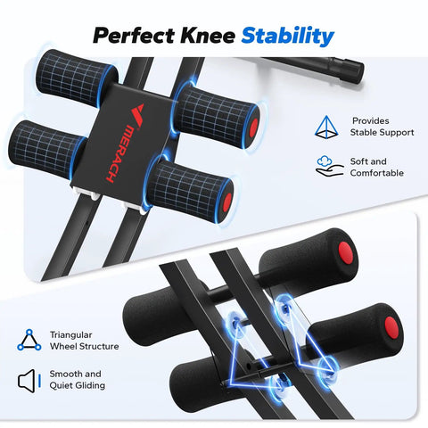 Adjustable Dual Track Ab Machine For Home Gym Core Training And Cardio Fat Burn design showing knee stability with comfortable grips.