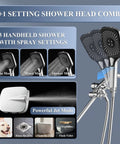 Powerful High Pressure Dual Shower Head With Handheld And 12 Inch Rainfall System showing spray settings and chrome finish