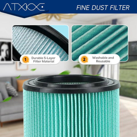 Close-up of Heavy Duty Replacement Filter Kit For 5 To 20 Gallon Wet Dry Vacuums showing durable 5-layer material and design.