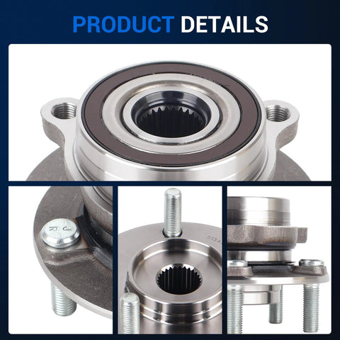 Close-up of Front Or Rear Wheel Hub Bearing Assembly For Hyundai And Kia 2017-2023 Elantra Forte Kona Ioniq Niro Seltos Veloster 5 Lug With ABS 2 Pack Easy Install Durable OEM-Grade Wheel Hub Replacement showing metal construction and bolt details