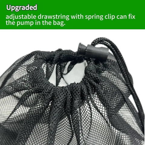 Close-up of Two Pack 8 By 10 Inch Pond Pump Filter Bags Black Mesh Media Bags with drawstring for outdoor water ponds.