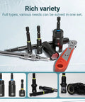 86-Piece Magnetic Impact Nut Driver Set With SAE And Metric Bits shown with tools and attachments.