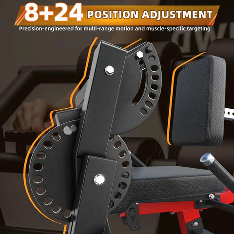 Heavy Duty Leg Extension And Curl Machine For Home Gym With Plate Loaded Rotary Extension showing 8+24 position adjustment