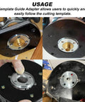 Heavy Duty Template Guide Adapter Fits Makita Routers 3606 3612 3621 3620, showcased from multiple angles during usage.