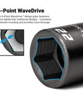 Close-up of Beefy Fifteen Sixteenths Inch Shallow Impact Socket Set One Half Inch Drive Six Point SAE showing 6-point wave drive design