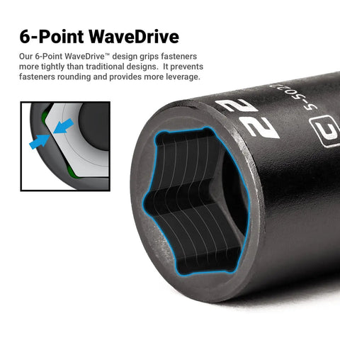 Close-up of One And One Eighth Inch Shallow Impact Socket For Half Inch Drive, Six Point SAE High Torque Power Tool Socket details.