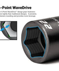 Close-up of the 6-point WaveDrive design on Half Inch Drive Shallow And Deep Impact Socket Set 7/16 To 1-1/4 Inch SAE