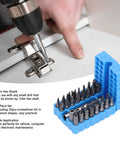 Top Pick For 33 Piece Security Screwdriver Bit Set With 1/4 Inch Hex Shank Featuring Torx Tr, Tri Wing, And Spanner Bits Made From Durable S2 Steel For All Your Gadget Repair Jobs. 33-piece bit set in blue holder for electronics repair