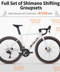 Beast Carbon Road Bike With Lightweight Frame And Wheelset Hydraulic Disc Brakes Carbon Fork And Seat Post 56cm White Ultralight 8.8 Kg Shimano R7120 24 Speed For Adults