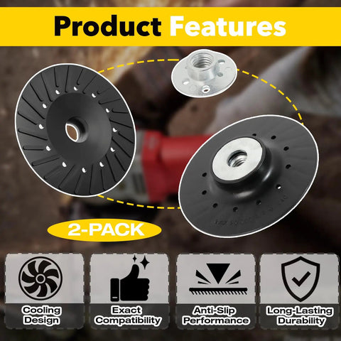 2 Pack 4.5 Inch Angle Grinder Backing Pad With 5/8-11 Thread, Ribbed Turbo Pad For Fiber Discs, Non Slip Design displayed