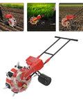 Hand Push Garden Seeder With 7 Nozzles Adjustable Depth 1.38 To 3.07 Inches 9.06 Inch Row Spacing Precise Seed Planter shown in use.