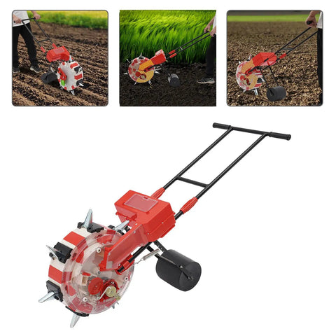 Metal Garden Push Seeder With Seven Seed Holes, No-Bend Labor-Saving Walk-Behind Planter For Row Crops