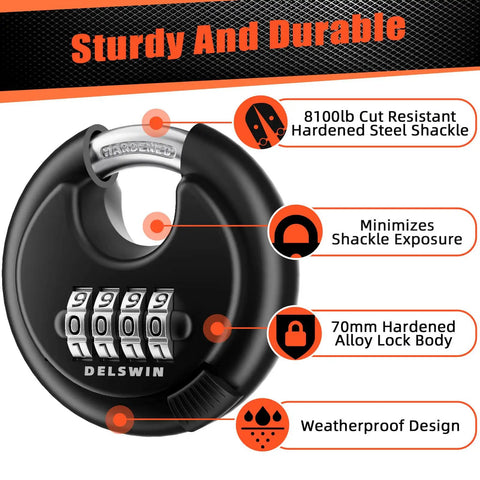 4 Digit Disc Padlock With Hardened Steel Shackle For Sheds Storage Units Gym Lockers And Fences No Frills Easy Set Tamper Resistant Weatherproof Durable Black 1 Pack