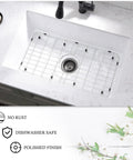 Stainless Steel Kitchen Sink Grid And Protector For Center Drain Bottom Rack 24 1/8 By 12 5/8 Inches Rust Resistant Heavy Duty Sink Protector for cleanups in white sink.