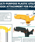 Image of Two Pack Multi Purpose Plastic Utility Hook Pole Attachment Featuring Three Sized Notches And A Bottom Puller for easy hanging.