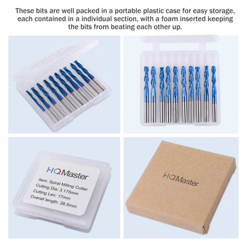 Two Flute Upcut Carbide End Mill Set With One Eighth Inch Shank Flat Nose For Wood PVC MDF Hardwood CNC Router Bits Ten Pieces Pro Grade For Carving Engraving 3D Relief Milling And Sign Making