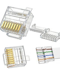 Cat6 RJ45 Connectors For Slim Flat Ethernet Cables 30 And 32 AWG 8P8C With Load Bar Gold Plated Contacts T568B Wiring Pack Of 20