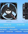 Upgraded OEM Beefed Up Refrigerator Evaporator Fan Motor With Sponge For Quiet Operation And Noise Reduction Replacement DA81-06013A DA31-00287A front and side view dimensions