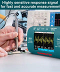 On The Go Handheld Digital Oscilloscope With 10MHz Bandwidth 48MSaS Sampling 2.8 Inch Color Display in use for waveform analysis
