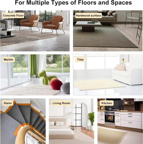 Examples of 16 Pack Rug Corner Grippers For Hardwood Floors on concrete, hardwood, marble, tiles, stairs, living room, kitchen