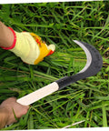 Long Handle Hand Scythe For Weeding And Cultivation Heavy Duty Manganese Steel Garden Tool in use on grass.