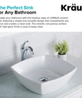 Elavo Square Vessel Sink In White Porcelain Ceramic For Bathrooms, 16.5 Inch, Easy Clean, No-Fuss Maintenance, Scratch-Resistant Glossy Finish, Installation-Ready Bathroom Basin KCV-126 installed on a countertop with faucet and decor.
