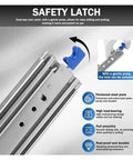 68 Inch Full Extension Drawer Slides Set 1 Pair Side Mount Cabinet Glides with safety latch detail