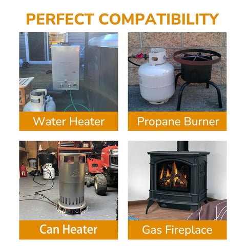Compatibility of Extra Long Grill Igniter Replacement With Ceramic Shield Electrodes for water heater, propane burner, can heater, gas fireplace.