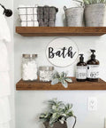 Floating Wall Shelves Set Of 2 In Rustic Brown Farmhouse Style 23.6 Inch Long MDF Shelves with bath sign and decor items