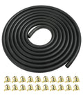 Stretchy 9.85 Foot Fuel Hose With One Quarter Inch Inner Diameter And Twenty Hose Clamps Kit coiled with included clamps visible