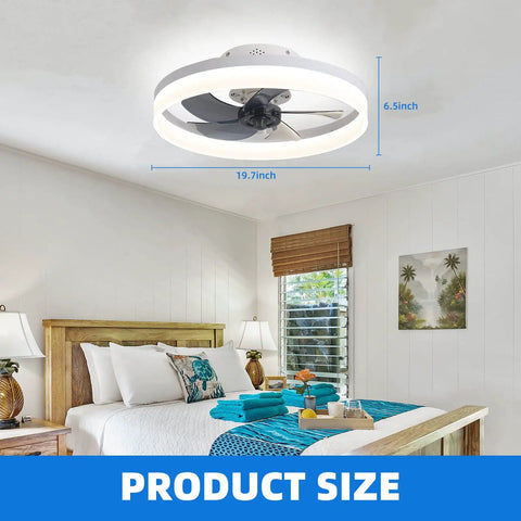 Bladeless Ceiling Fan With Lights And Remote Control 6 Speeds 3 Color Modes Geometric Modern Style in bedroom