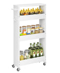 Slim 4 Tier Rolling Storage Cart For Tiny Spaces Space Saver Narrow Metal Utility Cart On Wheels With Handle, white, 5.9 inch wide