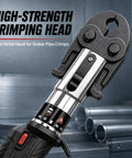 Professional 21V Brushless Electric Pipe Crimping Tool With 60kN Hydraulic Force head displaying solid metal design for durability.