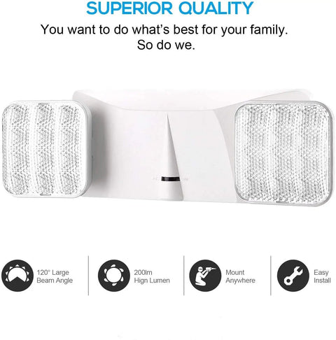 Four Pack White LED Exit Signs With Two Head Emergency Lights UL Listed Indoor Commercial Pro Grade Quality 120 To 277 VAC
