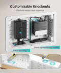 9 Inch In Wall Media Box Recessed Cable Management Kit For TV Wire Organization And AV Component Storage with customizable knockouts.