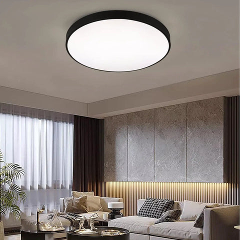 24 Inch Black LED Flush Mount Ceiling Light Modern Large Round Fixture Brighten Up Space 40W Ceiling Lamp in a living room