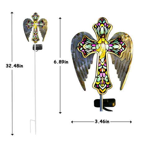 Solar Glass Cross Stake Lights With Angel Wings For Cemetery And Outdoor Garden Pathway Sympathy Remembrance Gift For Mom