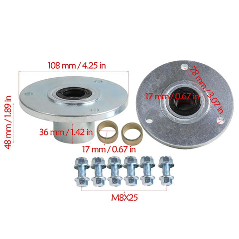 Go Kart Wheel Hubs 3 Lug Front Steering Knuckle Spindle Pair For Racing with 17mm Bore and 78mm Bolt Pattern and hardware