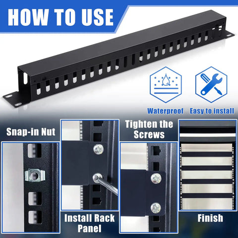 Installation guide for 8 Piece 19 Inch Rack Cable Management Kit For 1U 24 Slot Horizontal Server Mount Organizer Duct With Cover And Screws