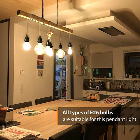 Kitchen with Plug In Hanging Pendant Light Fixture With 15 Ft Hemp Rope Cord, E26 Socket, Inline Switch, above table