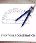 Premium Precision Compass Set With Spring Bow Protractor Locking Mechanism featured with two tools on paper.