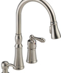 All In One Kitchen Faucet With Pull Down Sprayer And Soap Dispenser Stainless Finish Fits 2 Hole Or 3 Hole Installations