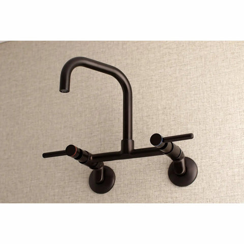 Concord 8-Inch Adjustable Center Wall Mount Kitchen Faucet in oil rubbed bronze with solid brass construction and dual handles