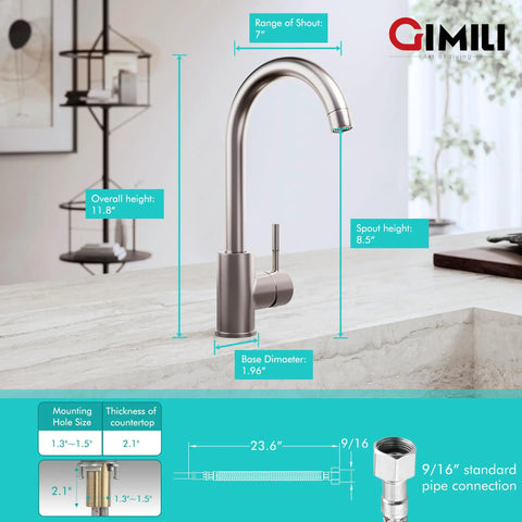 Bar Sink Faucet Single Hole Brushed Nickel Modern Wet Look For Small Kitchen Farmhouse RV Camper Outdoor Utility Bathroom With RV Adapter