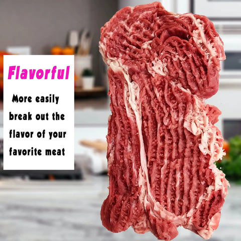 Universal Meat Tenderizer Attachment For All Stand Mixers, No More Jams Or Breaks, sliced meat showcasing tenderizing effect