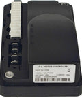 DC motor controller in black plastic housing with white multi-pin connector; model 1212P-2502, 24V 90A.