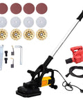 Kickass 4-Head Concrete Grinder With 3800W Motor And Sick Dust Collection Setup For Blazing Floor Work with various grinding discs and attachments.
