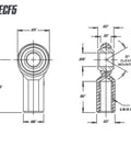 5/16 Inch Female Rod End With Jam Nut Featuring C1045 Steel And 52100 Chrome Joint dimensions diagram for steering suspension links.